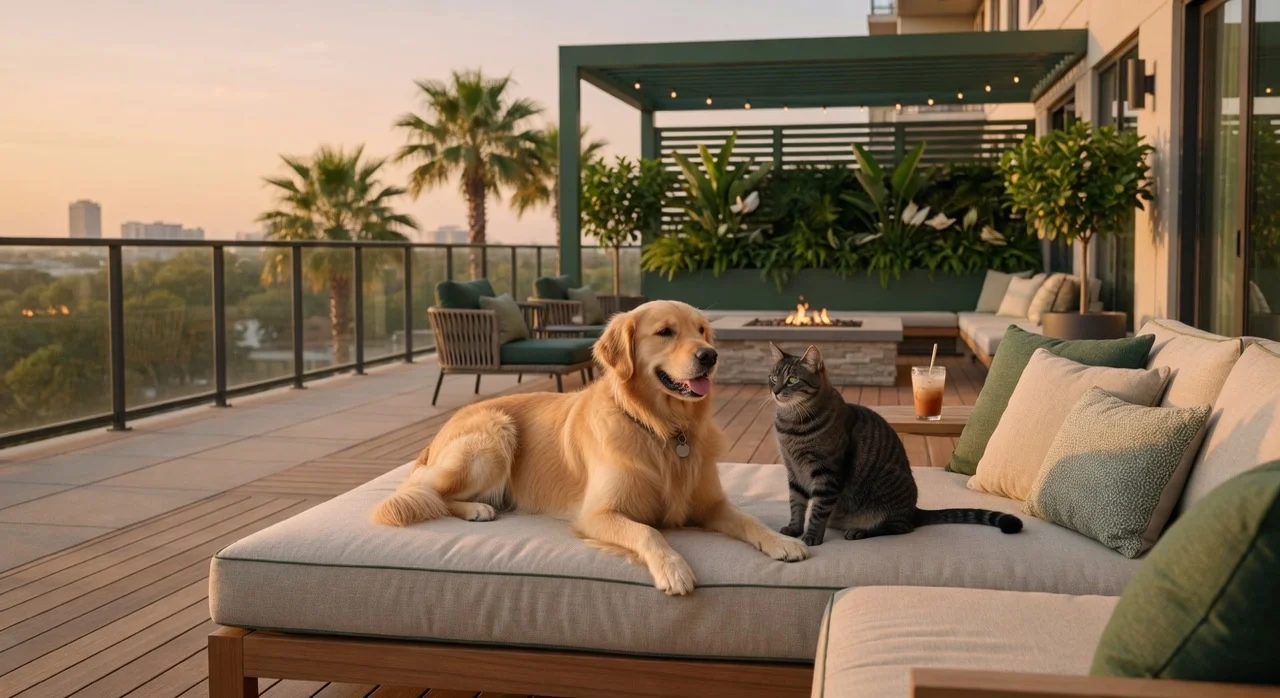 Dog and cat on the terrace