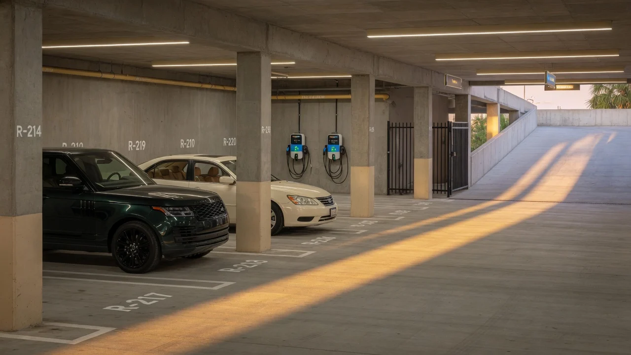 Covered garage with EV charging