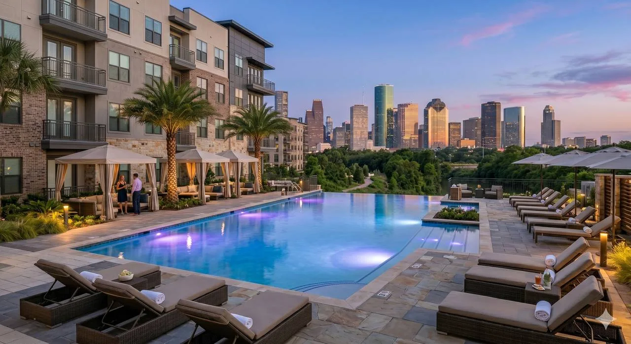 The rooftop pool with skyline views